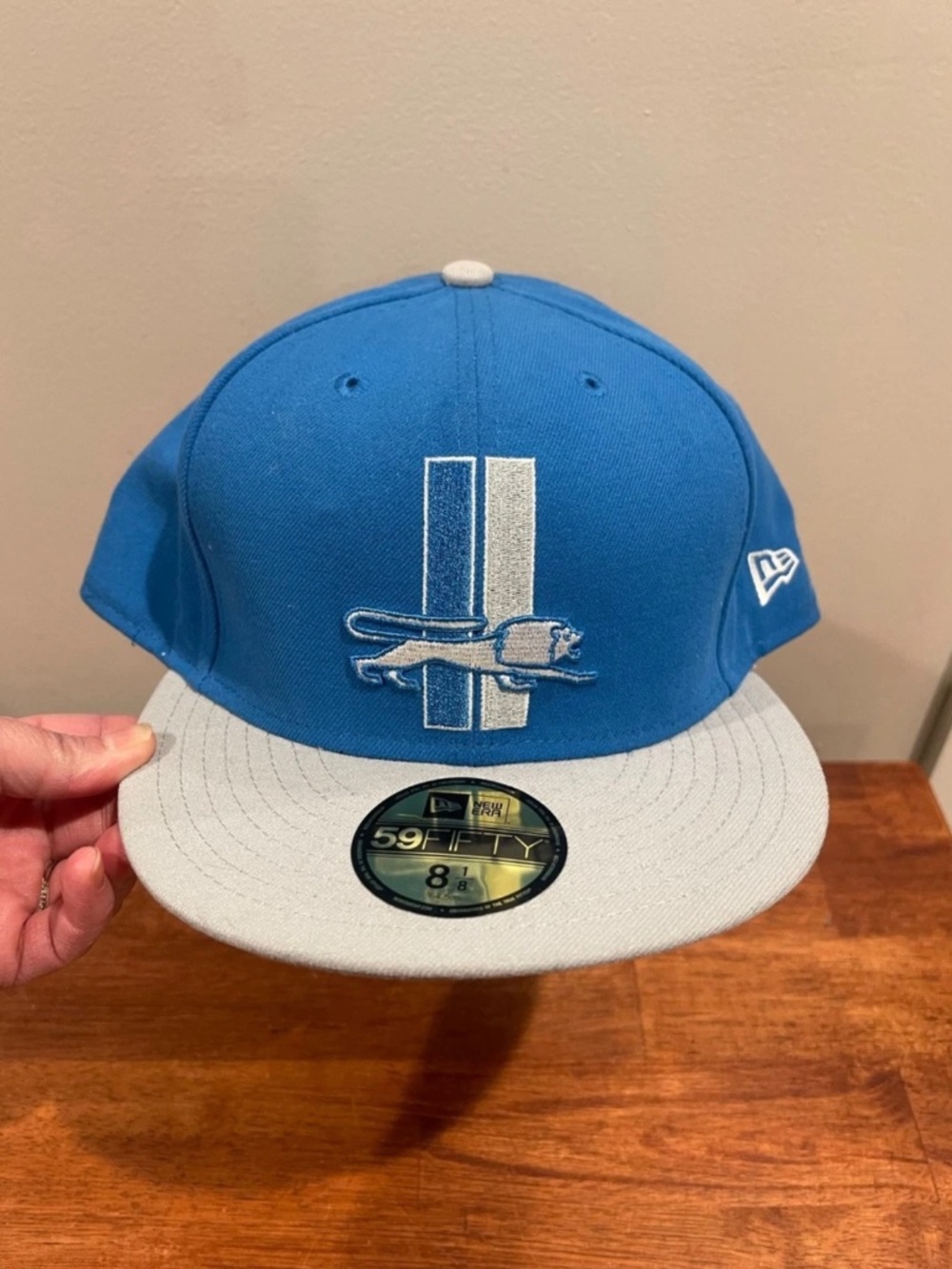Detroit Lions Hat Cap 8 1/8 Blue New Era 59FIFTY Fitted NFL